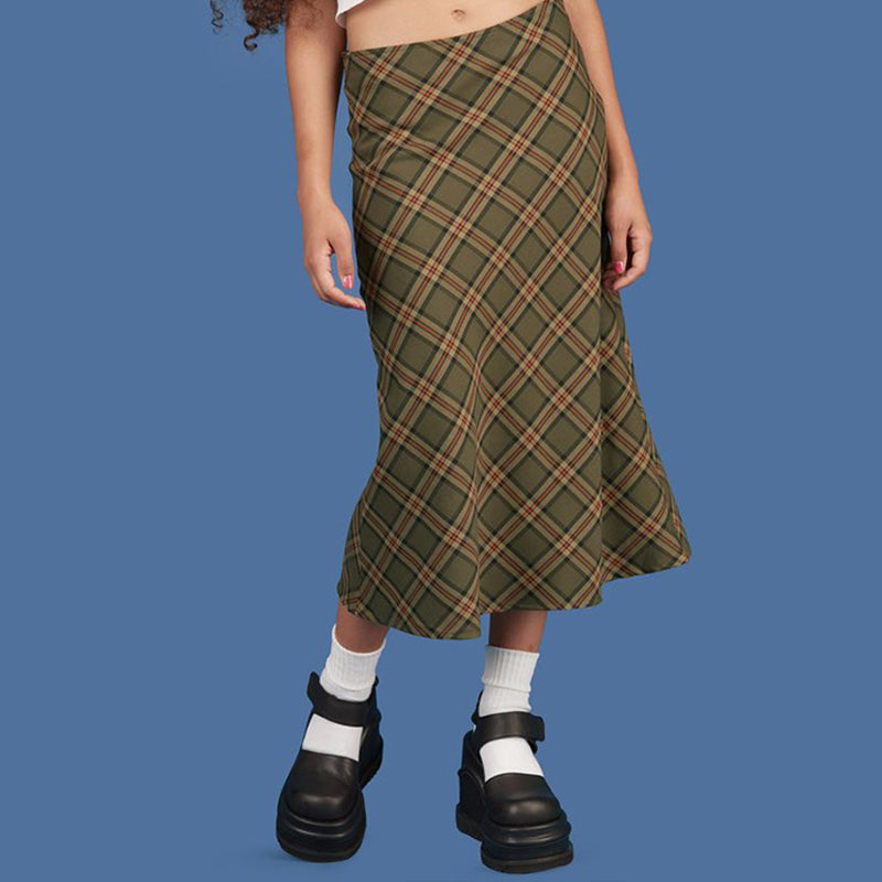 Elizabath E-girl Plaid High Waist Mermaid Skirts Women Streetwear Cotton Long Skirts Chic Vintage Y2K Style Ladies Bottoms Summer