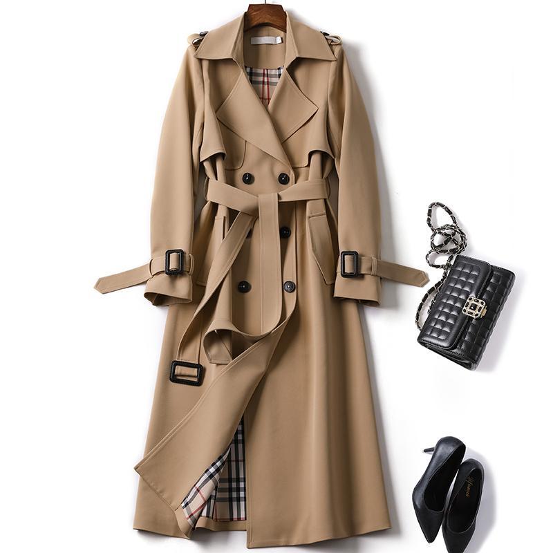 Women&#39;s Double-Breasted Long Trench Coat Plain Coat Belt elegant Korean Temperament Coat 2021 Autumn Elegant Big Name traf