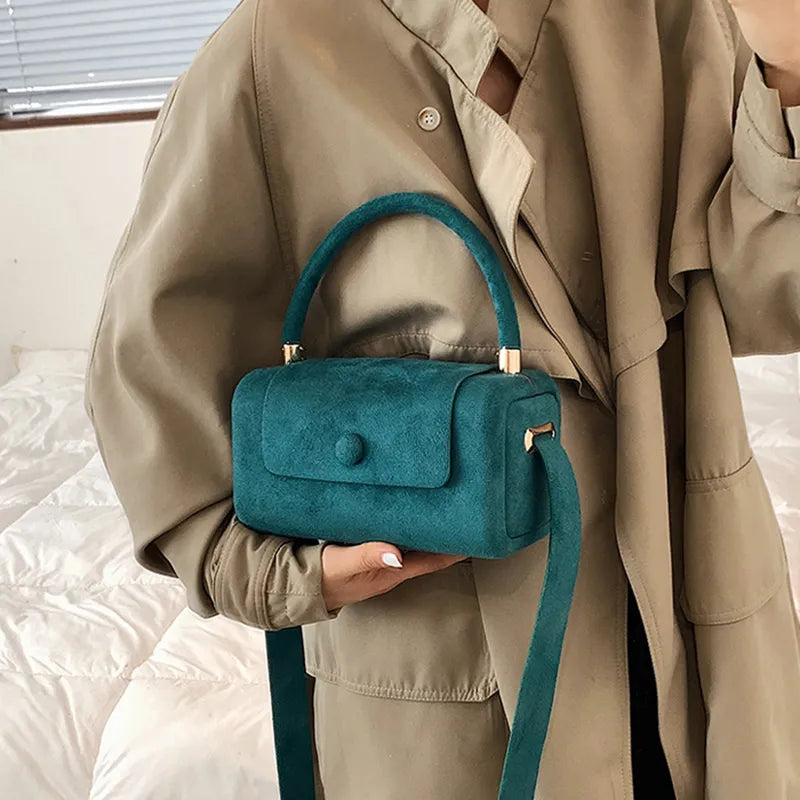 INS Women Green Blue Flock Mini Handbag Suede Crossbody Bags For Female Luxury Brand Designer Small Shoulder Bags Evening Clutch