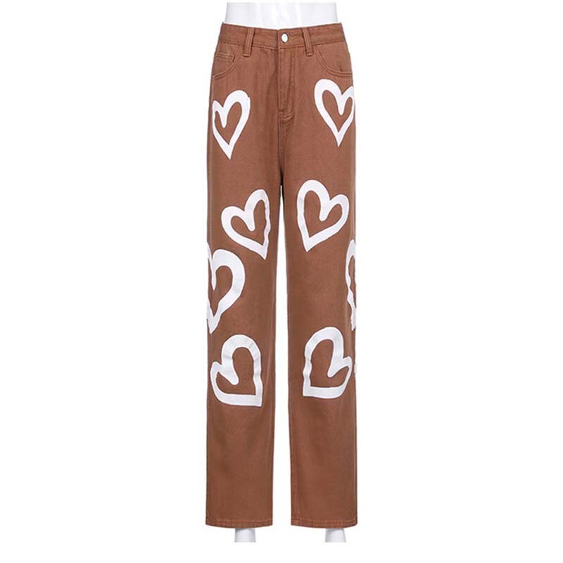 Vintage Heart Printed Y2K Baggy Jeans