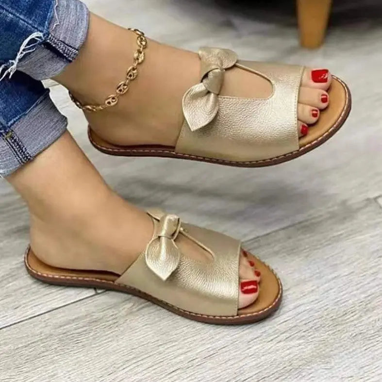 Large Size Sandals, Bowknot Sandals, Fish Mouth Leisure One-line Female Toe Shoes