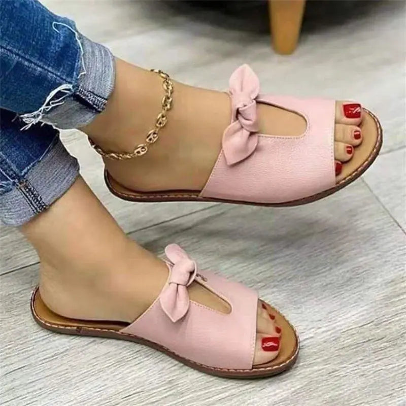 Large Size Sandals, Bowknot Sandals, Fish Mouth Leisure One-line Female Toe Shoes