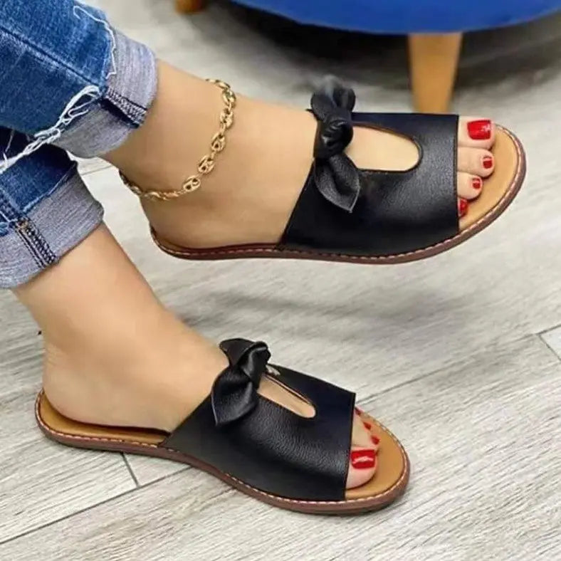 Large Size Sandals, Bowknot Sandals, Fish Mouth Leisure One-line Female Toe Shoes