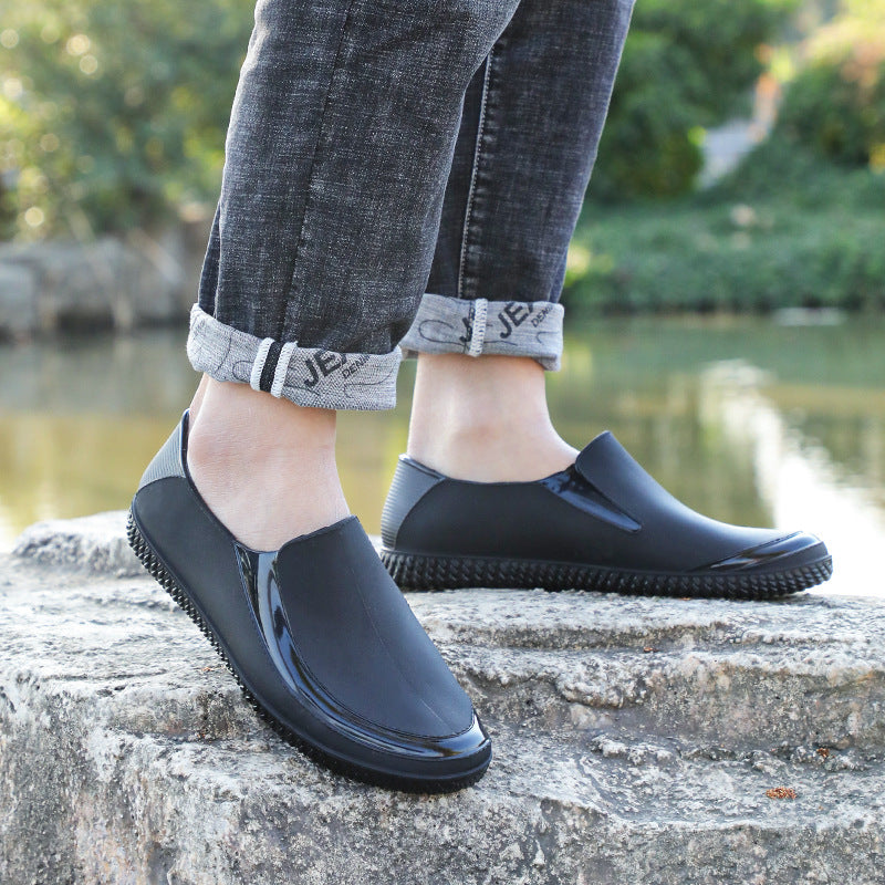 Rain Shoes Male anti-skid waterproof fashion low shoes men's chef kitchen shoes low water shoes lightweight wear rubber shoes
