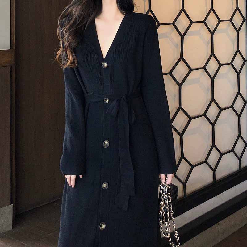 Middle long fashion inner hair sweater skirt women 202 autumn and winter new knee thin knit dress