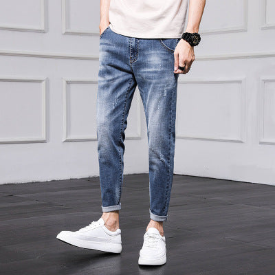 Jeans men's trousers 2021 spring and autumn Korean version of the trend broade cave slim nine pants bunch pants men's troupe pants