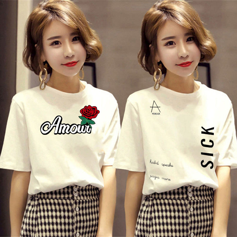 170 grams double mill 2021 summer new upper clothes white short-sleeved T-shirt women's loose Korean version of half sleeve loose