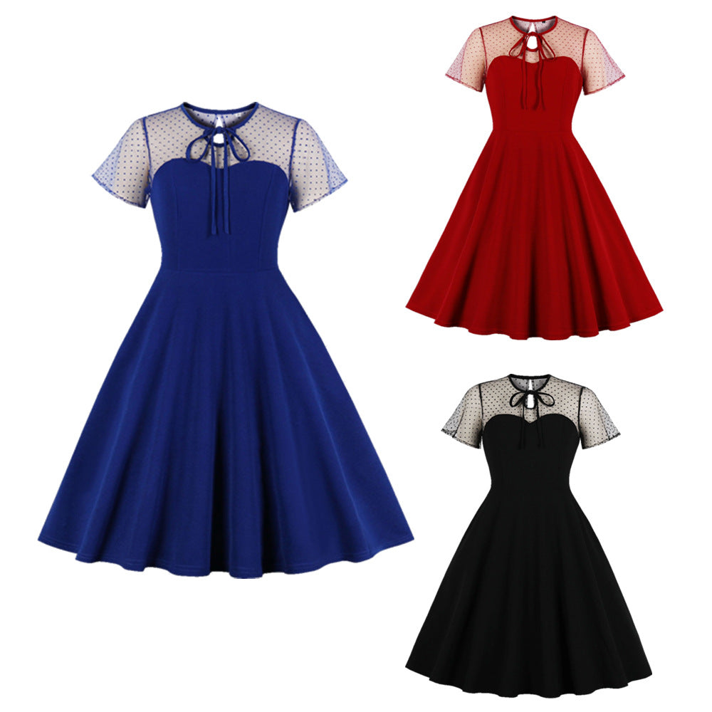 2021 Cross-border women's Amazon mesh wave point stitching tutu big dress retro female 1811