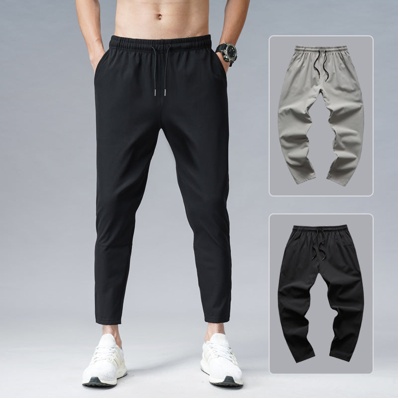 Summer thin pants men's ice silk Chaharene 9 nine pants men's small foot casual pants Slim sports strings