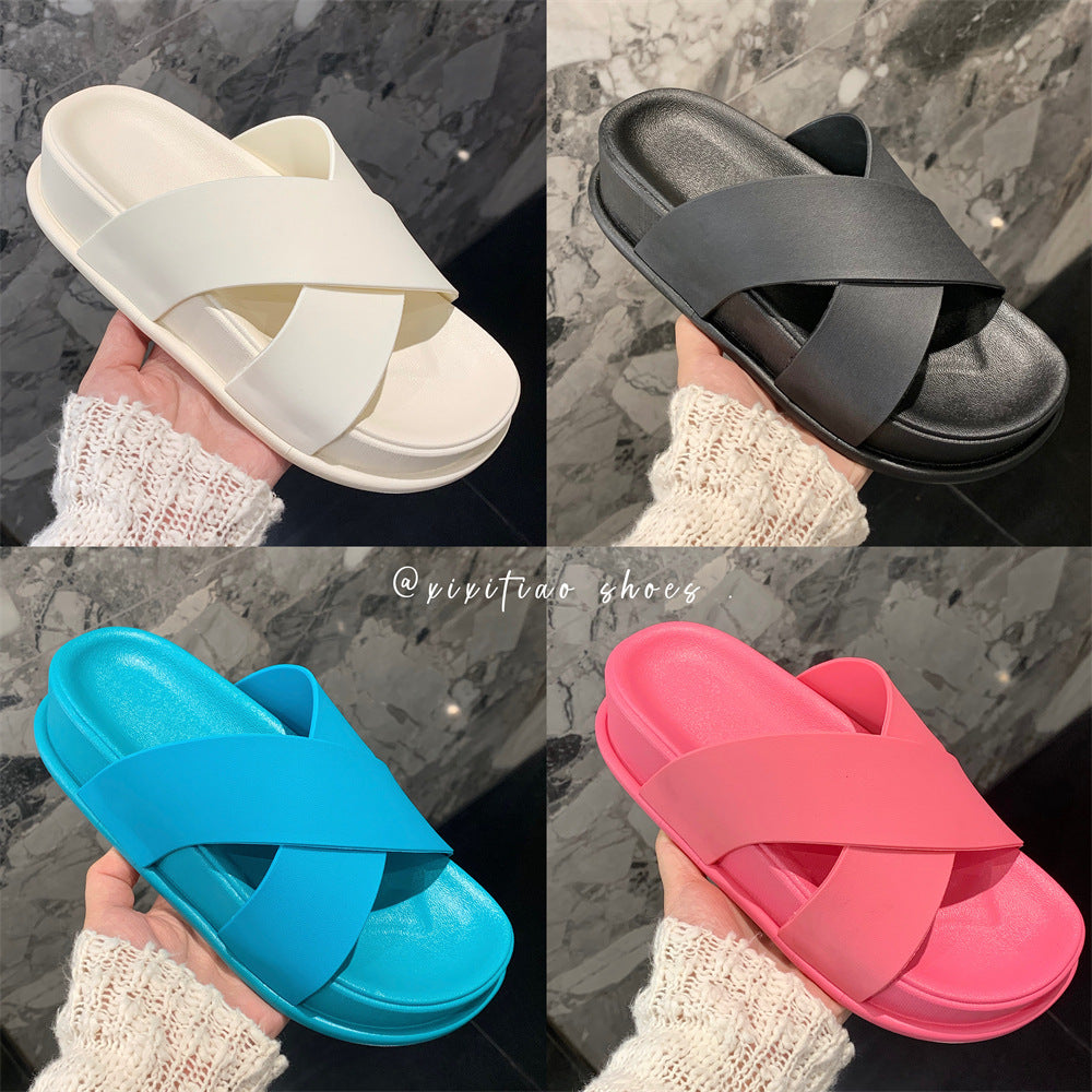 Women's Summer New Lightweight Casual Beach Shoes for External Wear Fashion Thick Sole Korean Edition INS Trendy Simple Cross Slippers