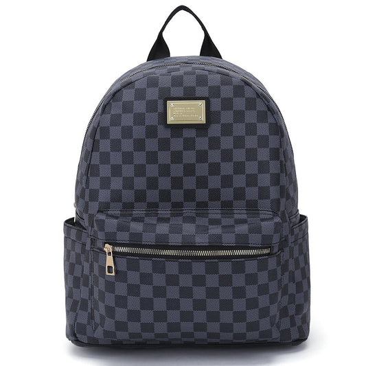 Classic Checkerboard Ladies Retro Backpack Large Capacity PU Leather Popular Fashion Backpack European and American Trendy Bags