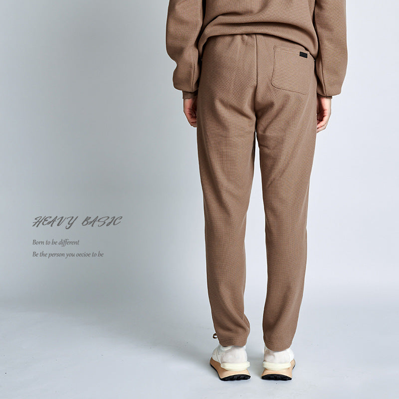 2021 autumn deep coffee trousers solid color medium waist cotton casual spot micro-eullet brown ordinary Warc husband