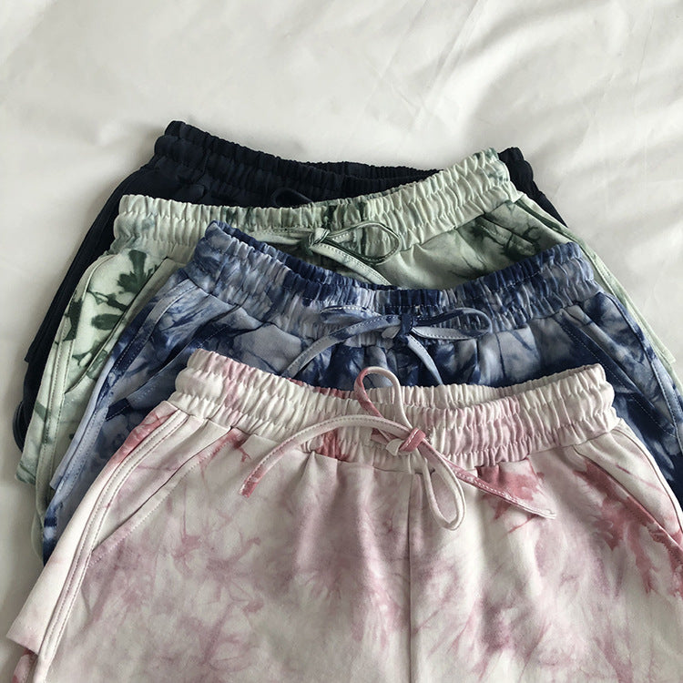 Thailand tie-dye sports pants women's loose wide-leg casual high waist Hyun Ya wind shorts running hot pants beach pants