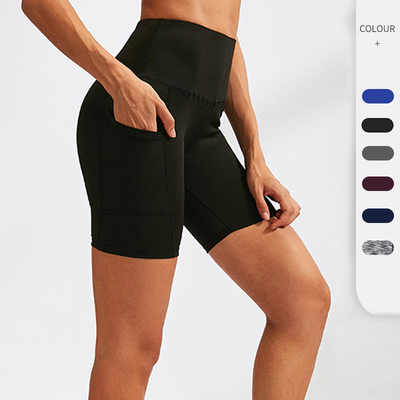 Women's High Waist Yoga Shorts Slant Pocket Running Training Sports Quick Dry Tight Stretch Fitness Shorts