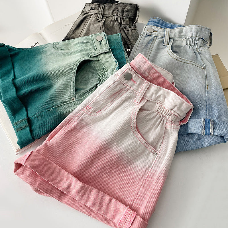 0195 Summer new jeans women shorts high waist A word version of thin tide gradient color pants