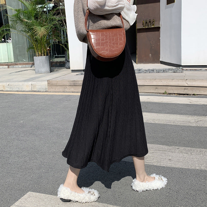 Knitted half-length skirt, long 2021 new women's winter with sweater skirt autumn and winter long skirt