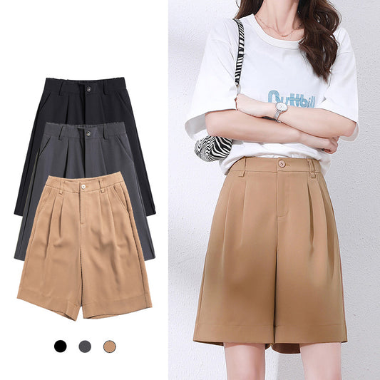 Dropping suit shorts female summer loose 2021 new high waist slim black A word wide leg five-point casual pants