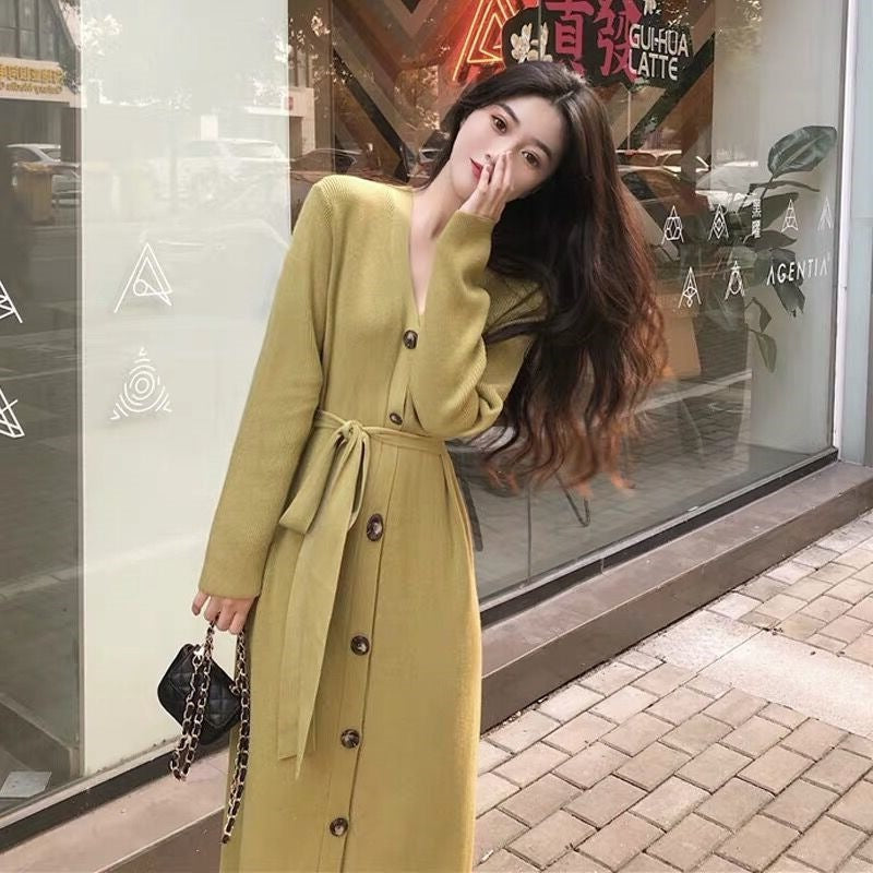 Middle long fashion inner hair sweater skirt women 202 autumn and winter new knee thin knit dress