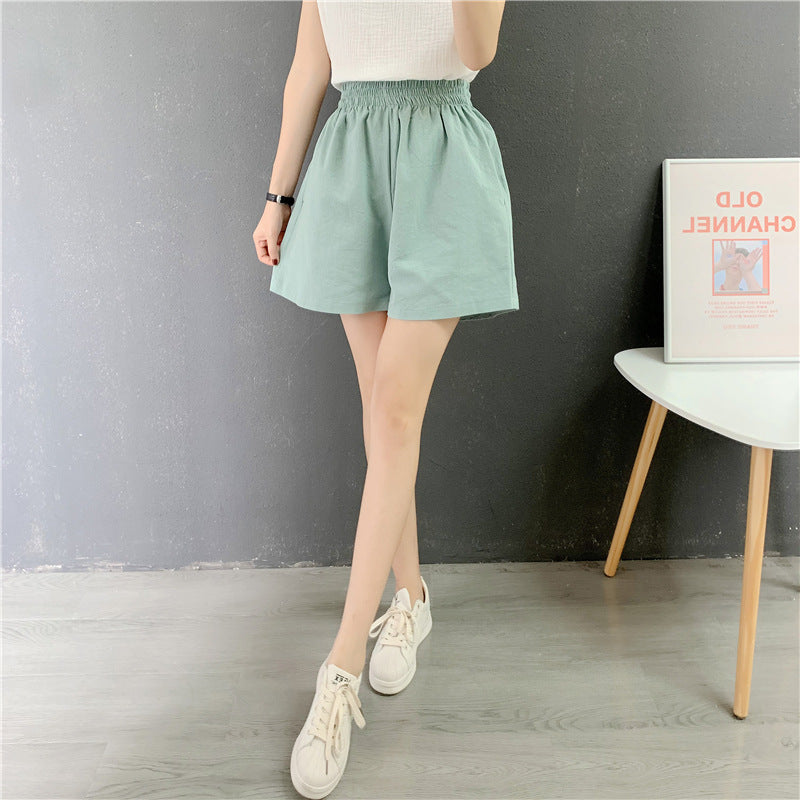 2021 Summer shorts Daily imitation cotton threshold temperament commuter no belt loose high waist wide legs pants