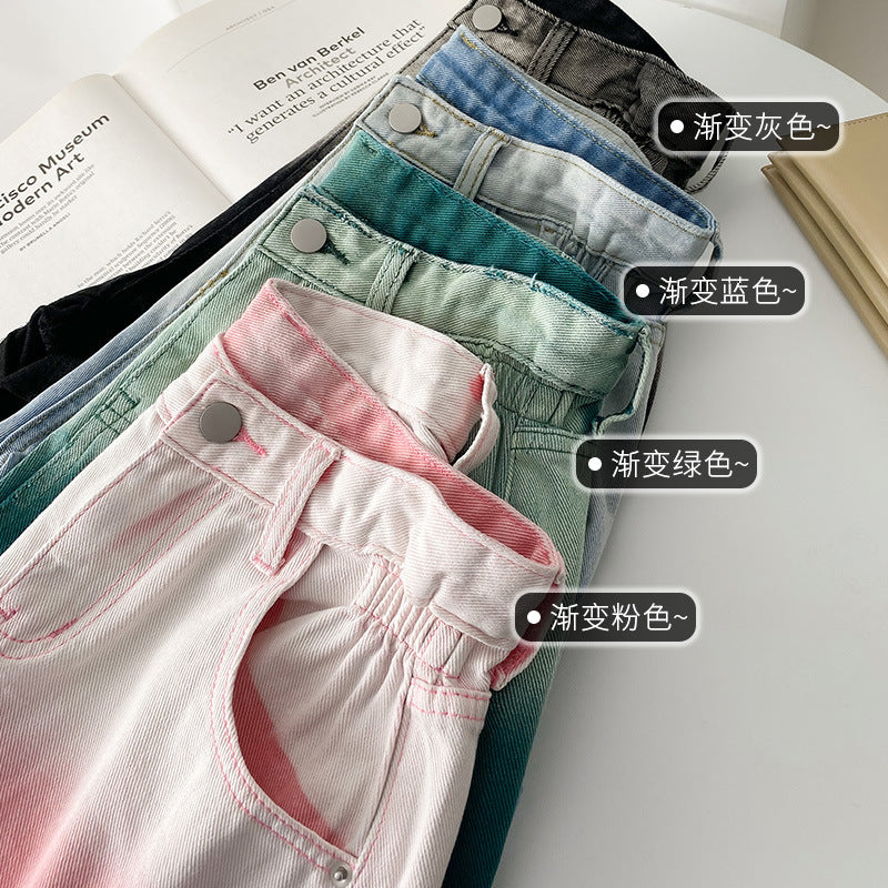 0195 Summer new jeans women shorts high waist A word version of thin tide gradient color pants