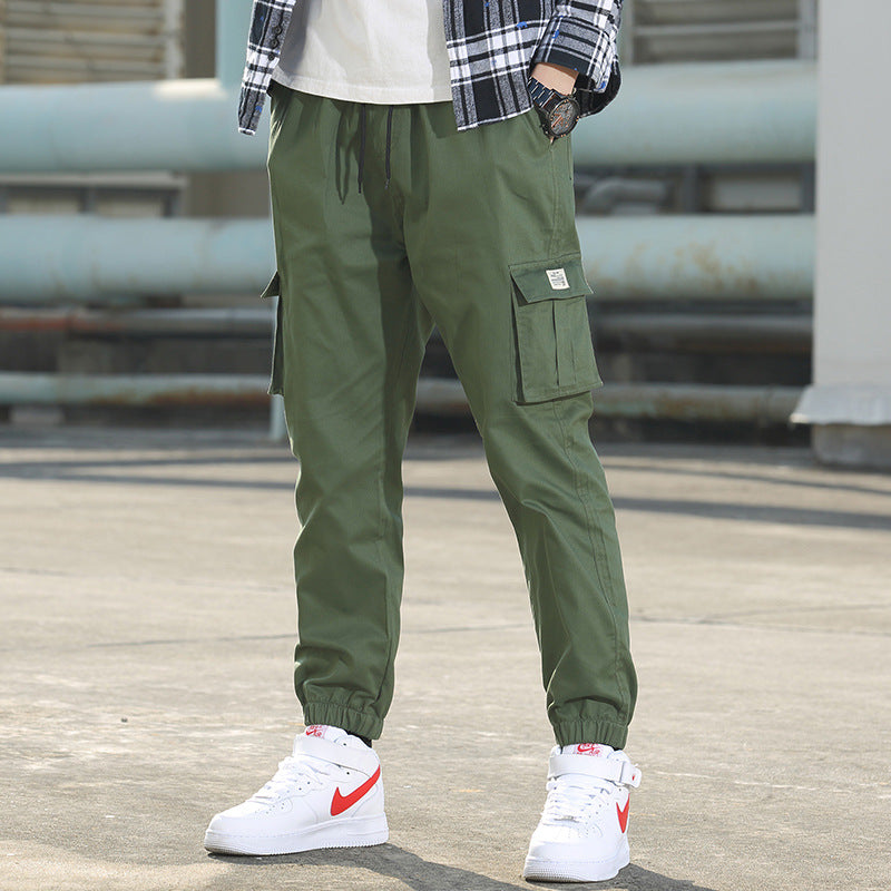 Large size tooling pants men's autumn 2021 new loose casual male boom pants tide tide nine points pants male Korean version