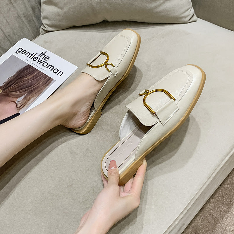 Flat single shoes female 2021 new slippers female wear summer Korean version of the lazy bag half toward women's shoes 9A99-3