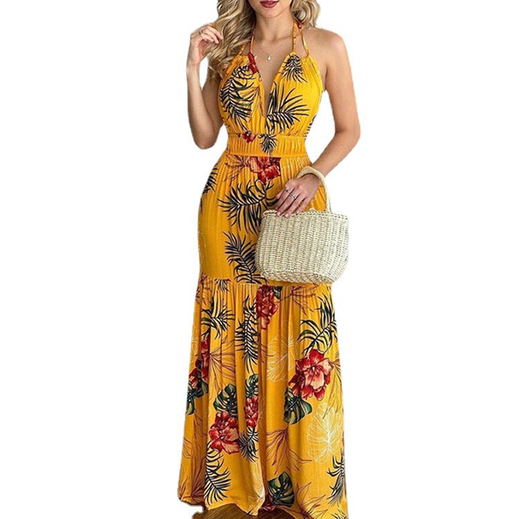 Amazon eBay explosion models 2021 European and American summer new print leap long skirt dress cross-border spot