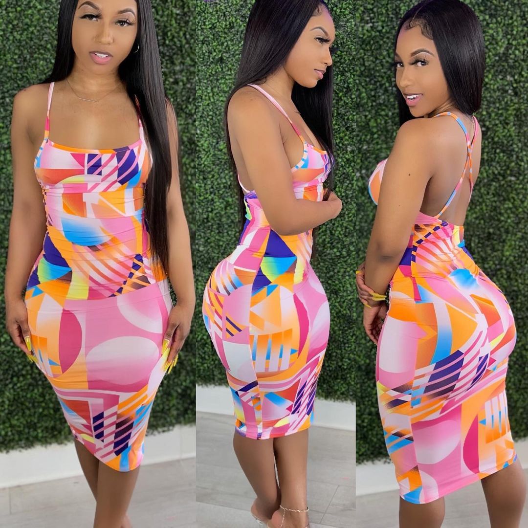 H1638 European and American Amazon hot sale women's spring and summer new style printing plus size women's sexy dress