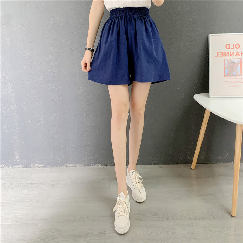 2021 Summer shorts Daily imitation cotton threshold temperament commuter no belt loose high waist wide legs pants