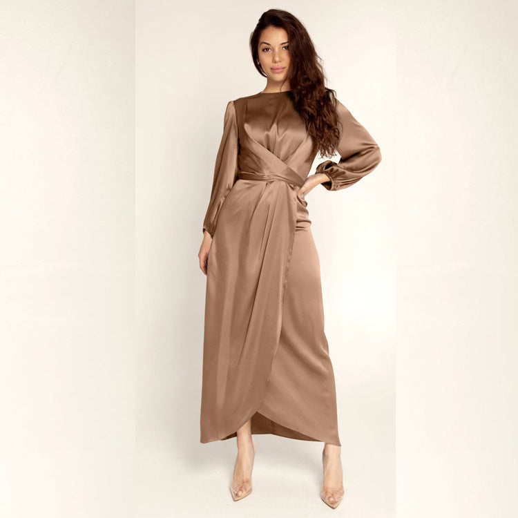 Feminine tunic dress, European and American Dubai satin dress GH0068