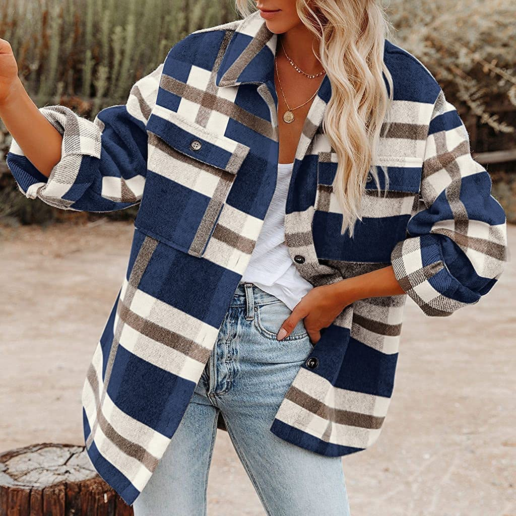 Women's clothing 2021 autumn and winter new plaid button shirt flannel woolen coat coat