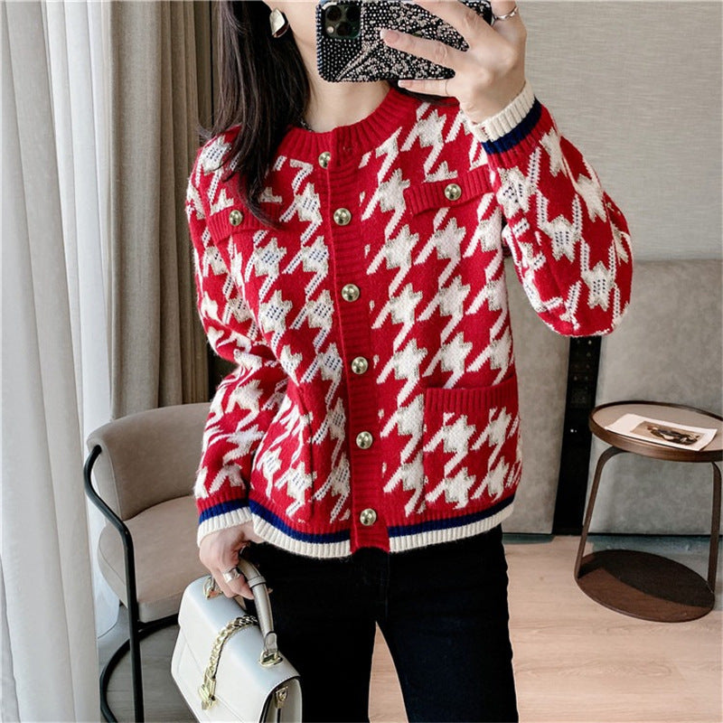 Small child sweater cardigan jacket female round neck short retro outer tide 2021 spring and autumn new sweater women's clothing