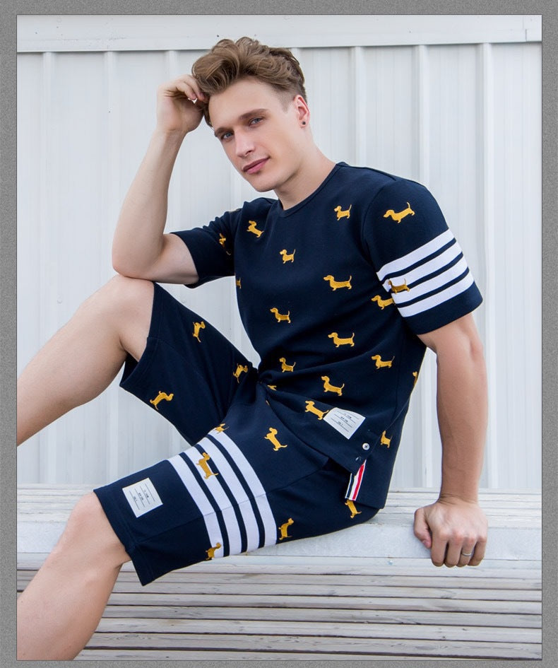 Strength factory brand direct TB BROW summer new puppy embroidered short-sleeved shorts men and women couples