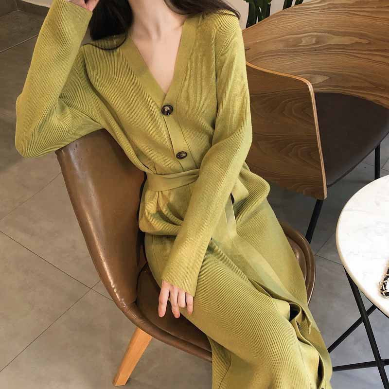 Middle long fashion inner hair sweater skirt women 202 autumn and winter new knee thin knit dress