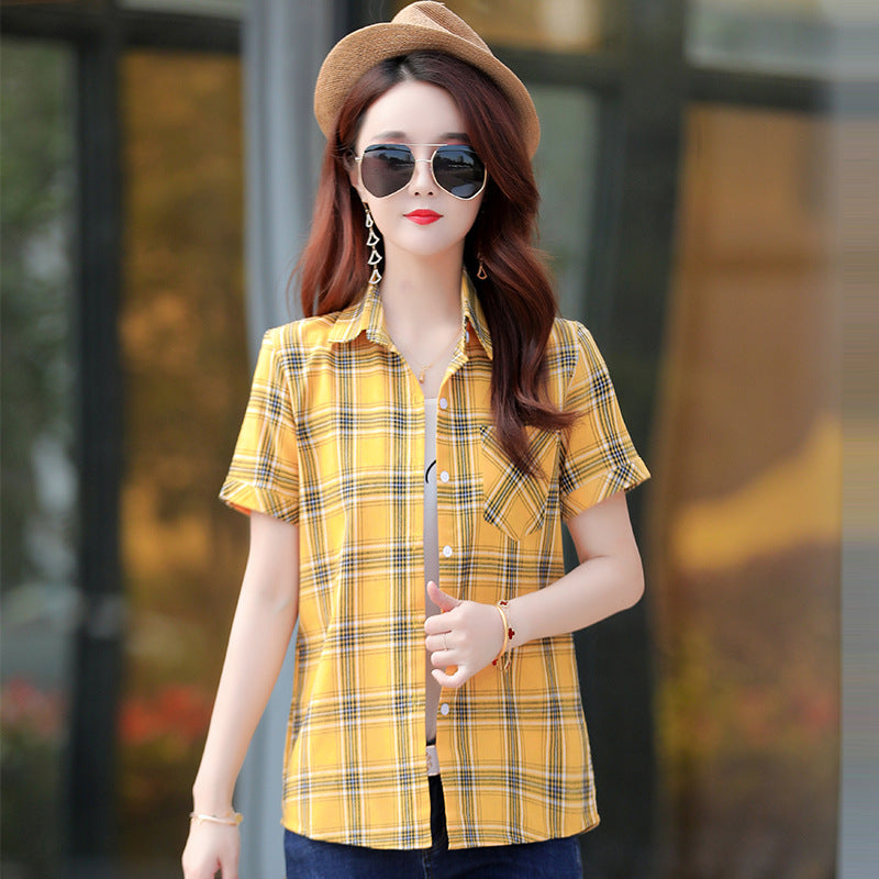 Summer new women's thin short-sleeved plaid shirt fashion slim trend women's half-sleeve jacket female