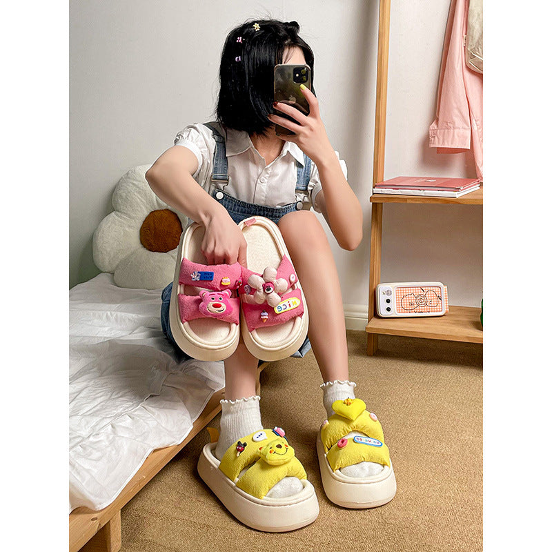 BL White Deer Shoes Home Cartoon Slippers 2022 New Family Dressing Double Three-dimensional Doll One Word Slippers Consignment