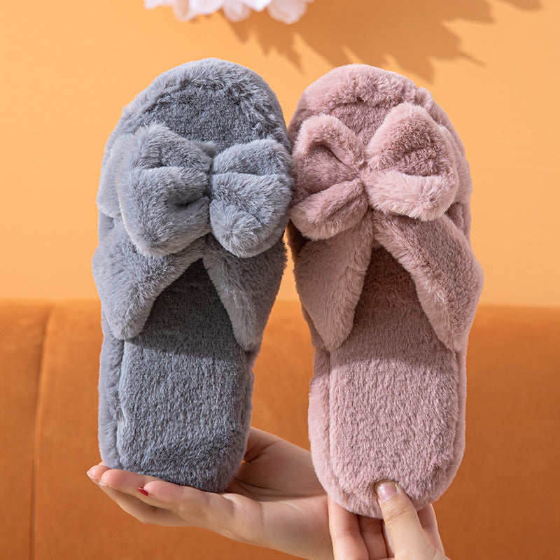 Amazon cross-border open solid color rabbit furwandy female room home wooden floor warm pull strip soft bottom slippers winter