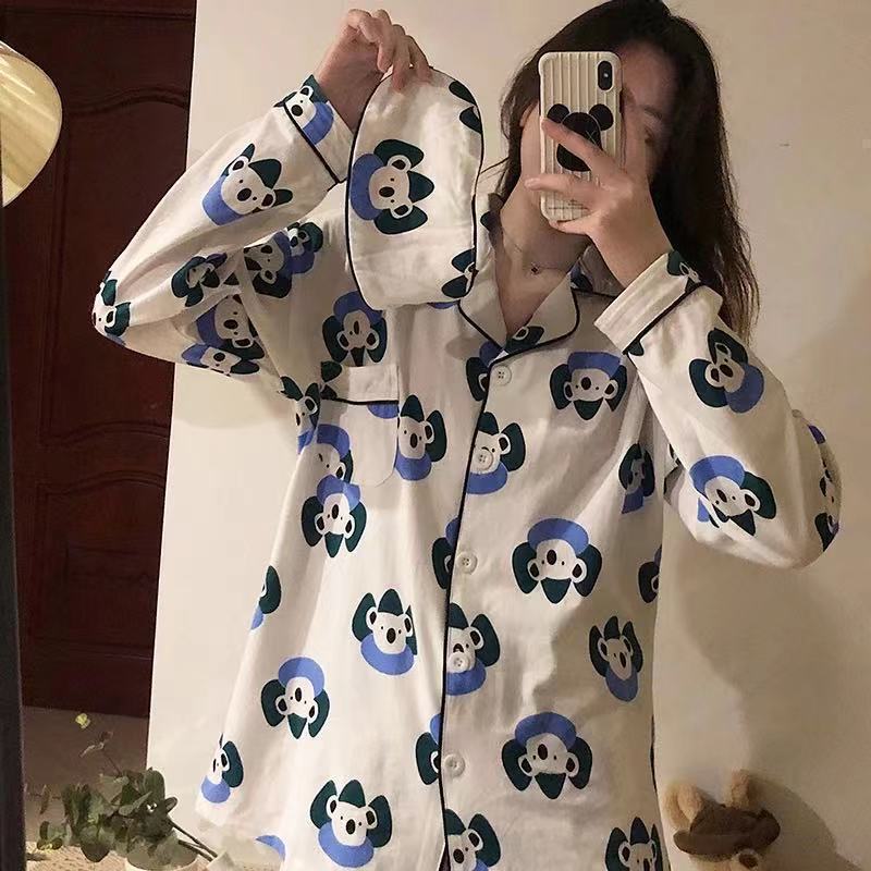 Korean version of grid cute spring and autumn can be worn outside home clothes suit students 2021 new pajamas female spring thin section