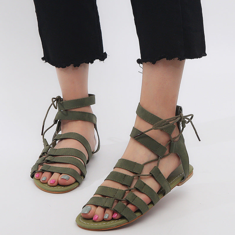 Wish independent station new 2020 summer European and American foreign trade new flat-bottomed Roman plus size 43 size female sandals in stock