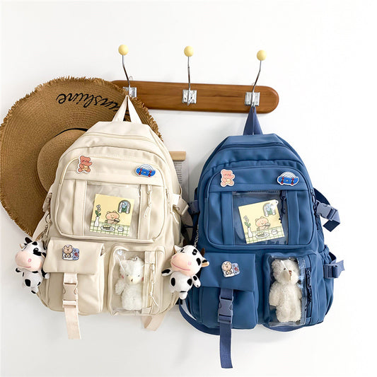 INS wind big capacity high school students bag female Korean version of the original ULZZANG cartoon shoulder bag junior high school backpack