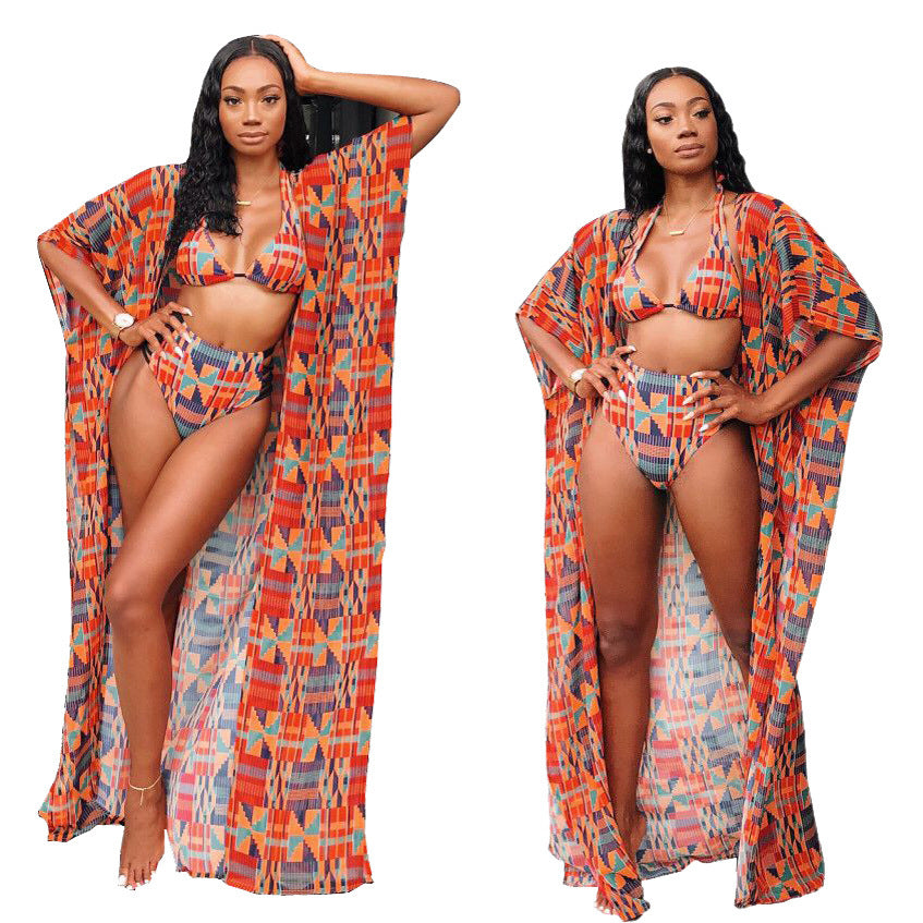 European and American women's summer sexy bikini outerwear cape fashion three-piece set in stock