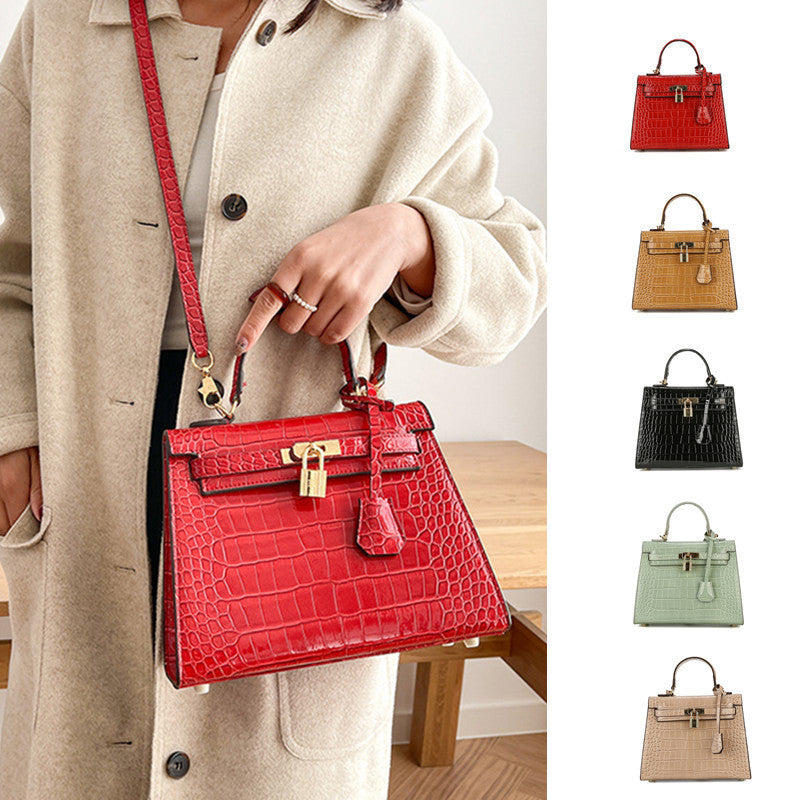 Cross-border new ladies bag crocodile pattern European and American portable Kelly bag autumn and winter with lock anti-theft one-shoulder diagonal bag