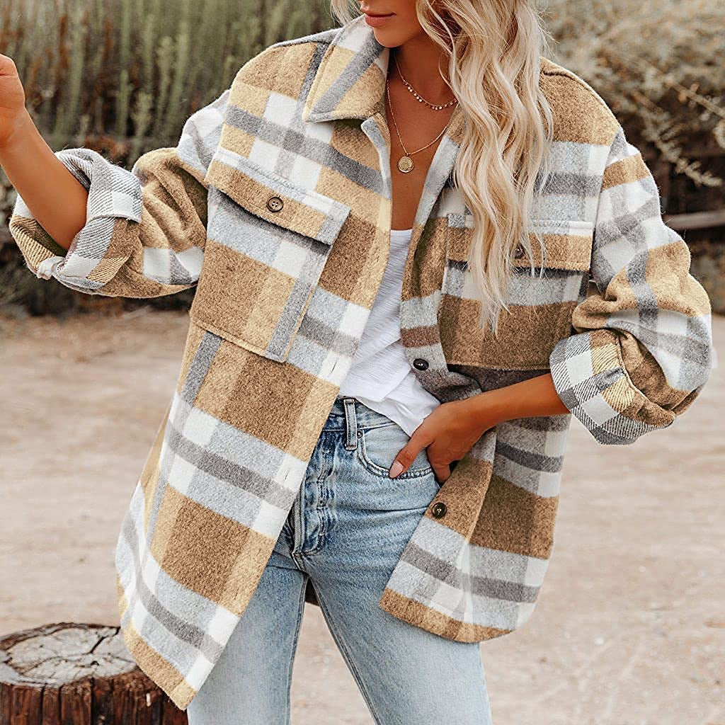 Women's clothing 2021 autumn and winter new plaid button shirt flannel woolen coat coat