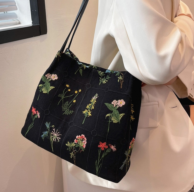 Embroidered Floral Shoulder Bag