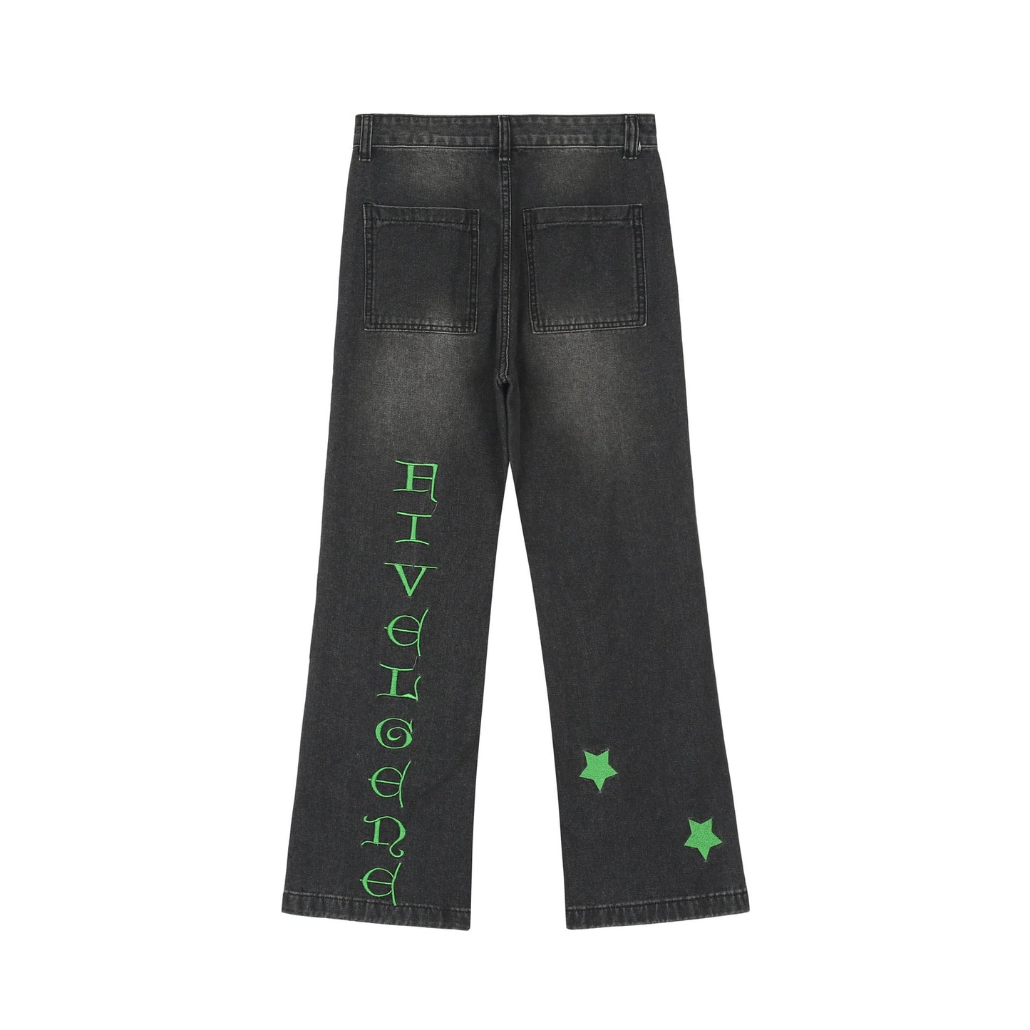 Jeans black with green print