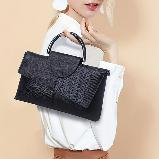 Crocodile Pattern Clutch Bag, Luxury Solid Color Crossbody Bag, Trendy Square Handbag, Purse For Women