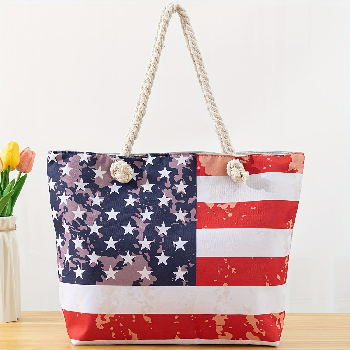Borsa A Tracolla Con Bandiera Degli Stati Uniti, Borsa Da Spiaggia Per Il Giorno Dell'Indipendenza Per Le Donne, Borsa In Tela Patriottica Di Grande Capacità E Moda