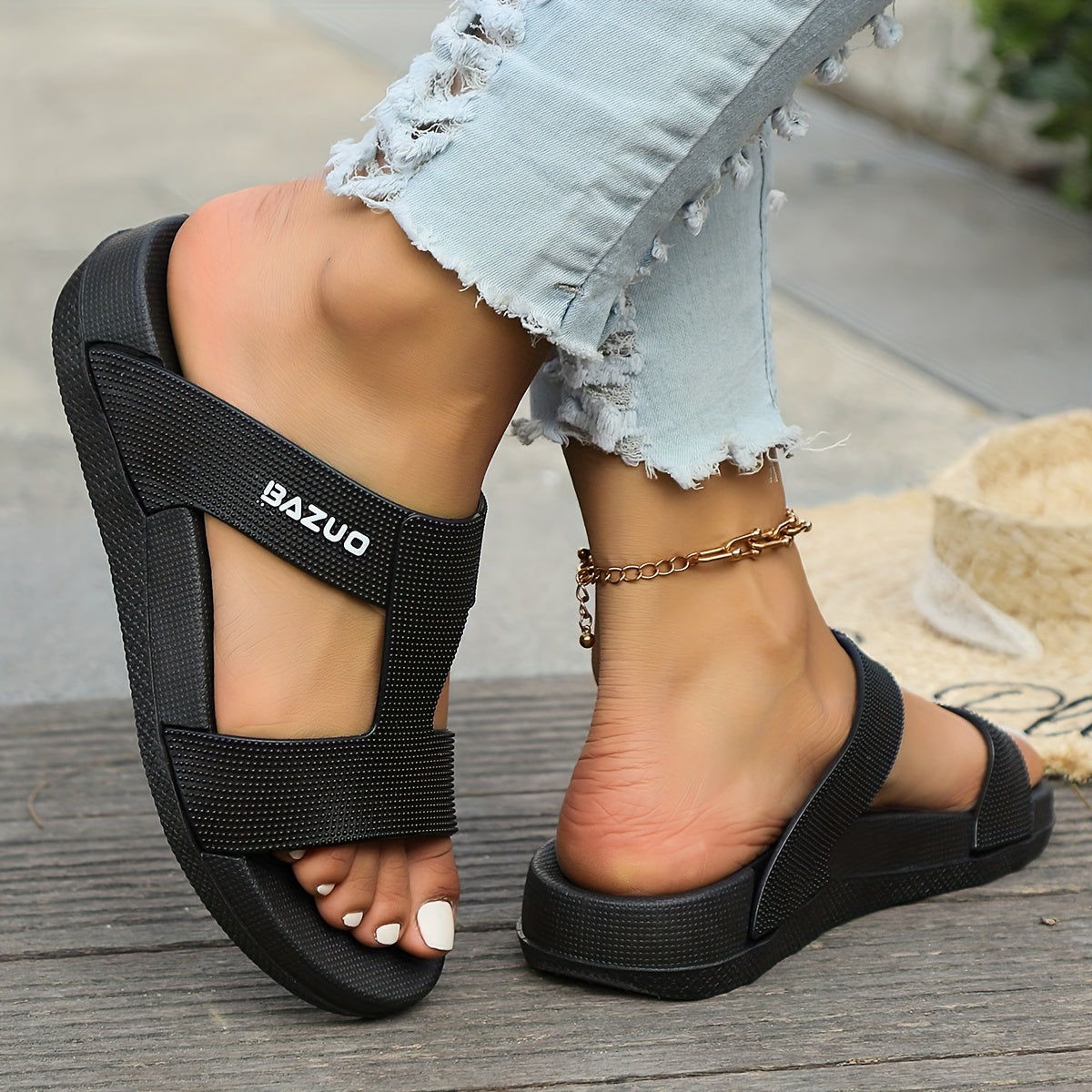 Women's Platform Slide Sandals, Soft Sole PVC Summer Slip On Walking Slides, Comfortable Open Toe Sliders For Casual Wear