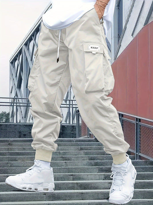 Classic Design Multi Flap Pockets Cargo Pants, Men's Casual Techwear Drawstring Cargo Pants Hiphop Joggers For Autumn Summer Outdoor