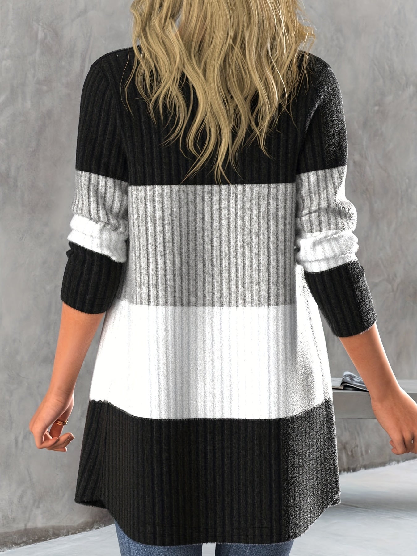 Color Block Open Front Cardigan, Versatile Long Sleeve Knit Outwear For Spring & Fall, Women's Clothing